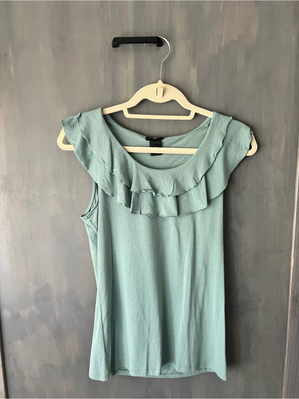 Ann Taylor Ruffled Sleeveless Dress in Light Teal